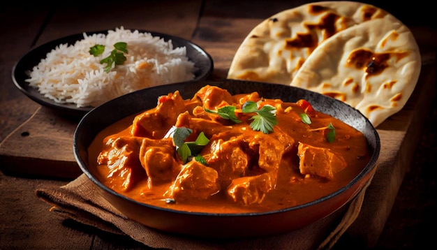 Foto tikka masala mit hähnchen und scharfer sauce generative ai