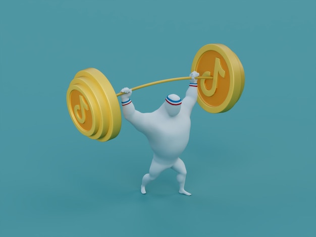 Tiktok Social Media Levantamento de Barra Pesada Pessoa Muscular Ilustração 3D