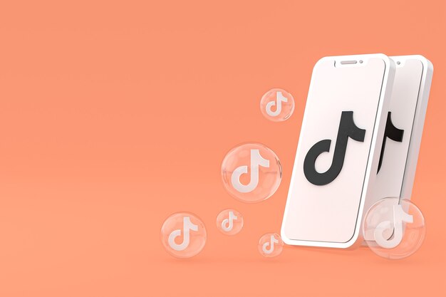 Tiktok-Symbol auf dem Bildschirm Smartphone oder Handy 3D-Render auf orangem Hintergrund