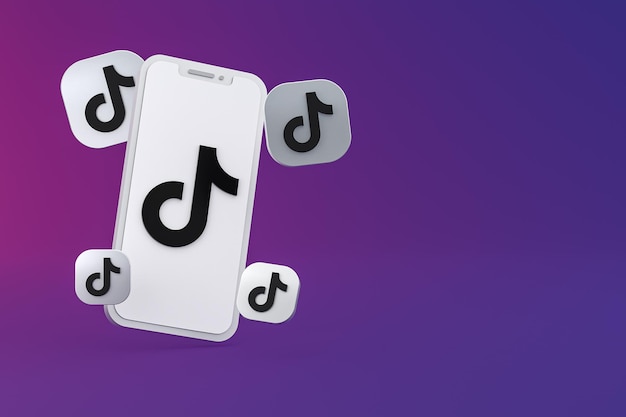 Tiktok-Symbol auf dem Bildschirm Smartphone oder Handy 3D-Rendering auf lila Hintergrund