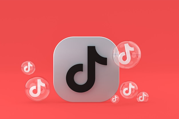 Tiktok-Symbol auf dem Bildschirm Smartphone oder Handy 3D-Rendering auf rotem Hintergrund