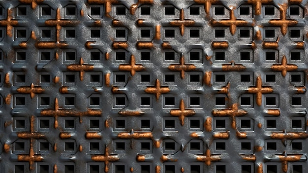 Tileable industrielle rostige kratzte Metallgitter oder Gitter Schotterpanel Muster Generative Ai