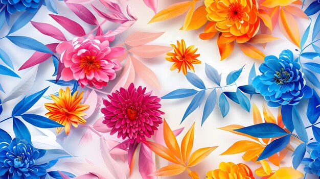 Foto tiles de aquarela em estilo de desenho animado 3d sem costura desenho floral com folhas bonitas e margaridas delicadas