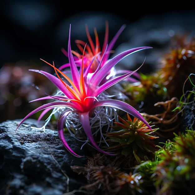 Tillandsia Aninhada em uma fenda Cores de contraste vibrantes L Ilustração hiper-realista Arte fotográfica