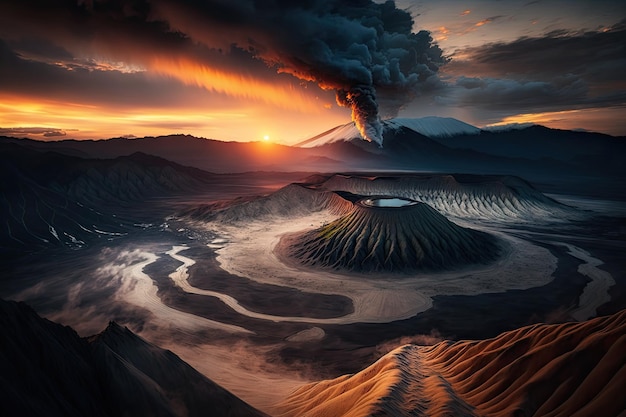 Tilt shift Mountain Bromo vulcão paisagem imagem deslumbrante bela Generative AI AIG15