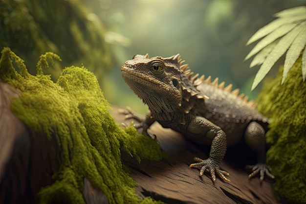 Tilt-Shift-Nahaufnahme eines Tuatara-Waldes Neuseeland Generative AI AIG15