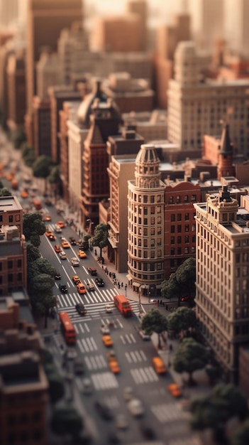 Tiltshift vista aérea del paisaje de Nueva York