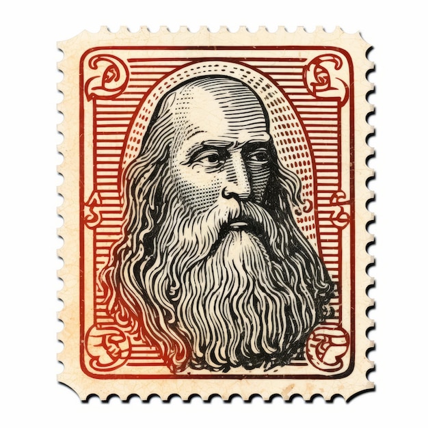 Foto timbre postal vintage com um homem barbudo no estilo de irving penn