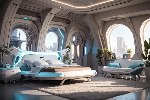 Time Traveler's Haven crea un dormitorio futurista con fusión histórica