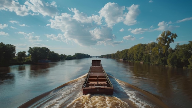 Foto un timelapse del viaje de las barcazas que muestra su movimiento lento pero constante a través del río