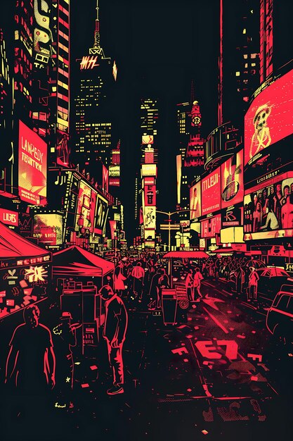 Times Square com Vibrant Street Scene e Electronic Billbo Collage Contraste Conceito de Design de Arte