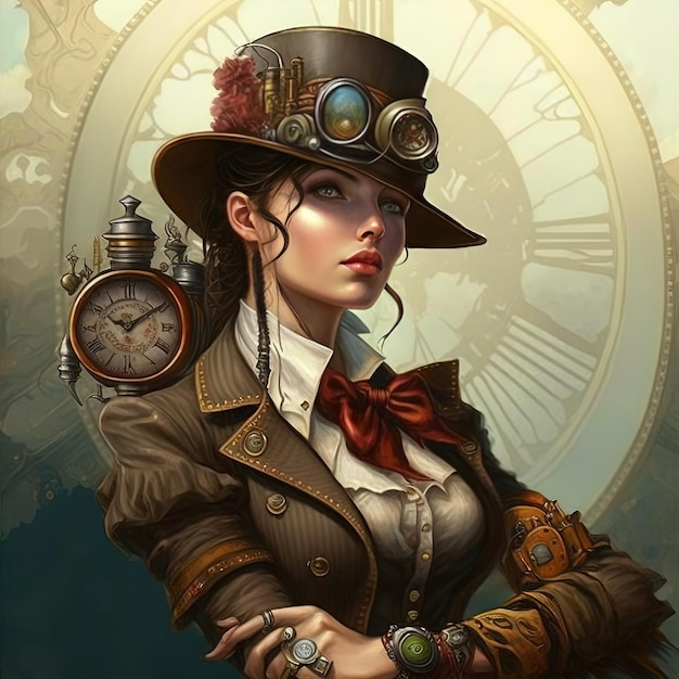 TimeTraveling Elegance Wunderschönes Porträt eines Steampunk-Zeitreisenden