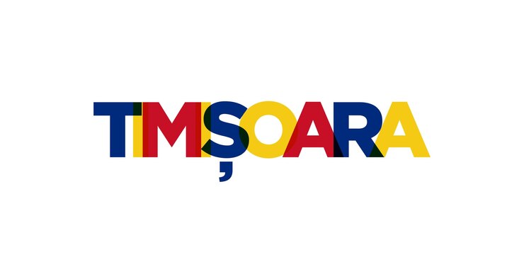 Foto timisoara no emblema da romênia o desenho apresenta uma ilustração vetorial de estilo geométrico com tipografia ousada em uma fonte moderna as letras gráficas do slogan