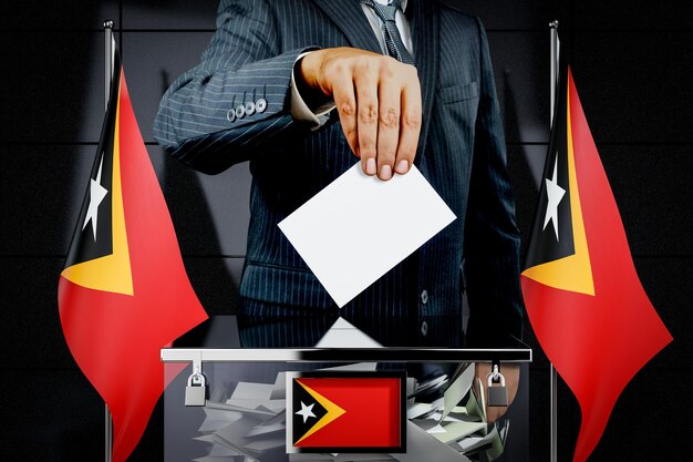 Timor-Leste sinaliza a mão deixando cair o conceito de eleição do cartão de votação ilustração 3D