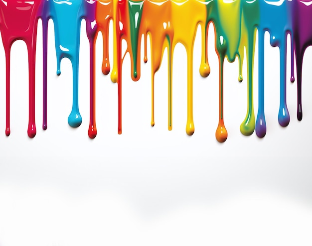 Foto tinta acrílica colorida da cor do arco-íris fluindo sobre fundo branco