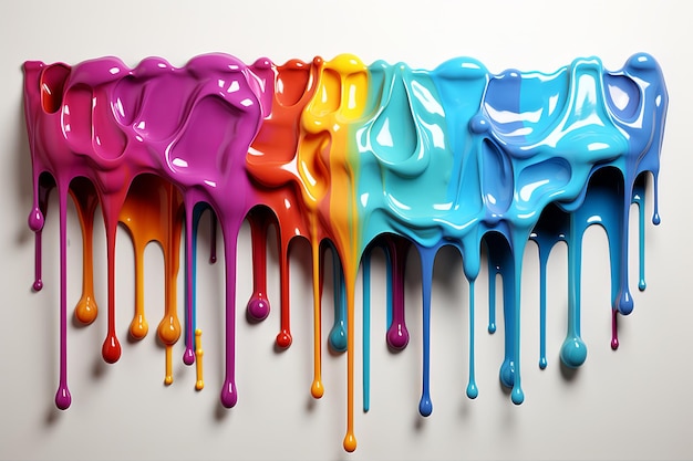 Foto tinta acrílica colorida pingando com gotas líquidas e fundo abstrato de respingos de tinta líquida