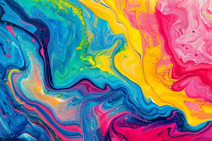 Foto tinta acrílica marmorizada abstrata pintada ondas pintando textura banner de fundo colorido