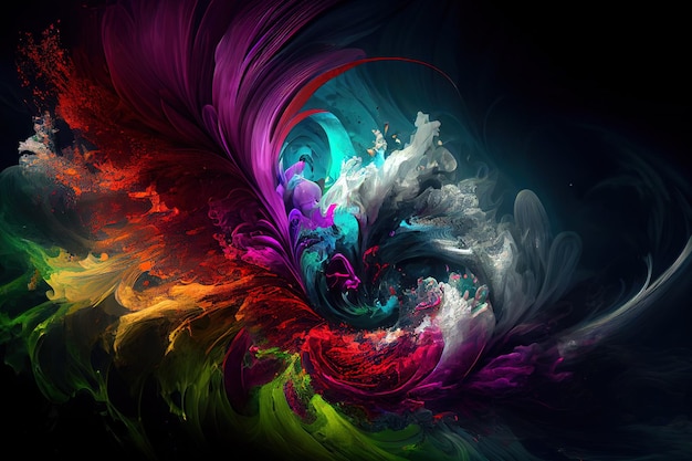 Tinta en agua Arco iris de flores explosión de color IA generativa