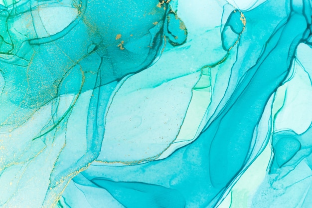 Tinta de alcohol azul transparente. Textura de gotas de acuarela estilo océano.