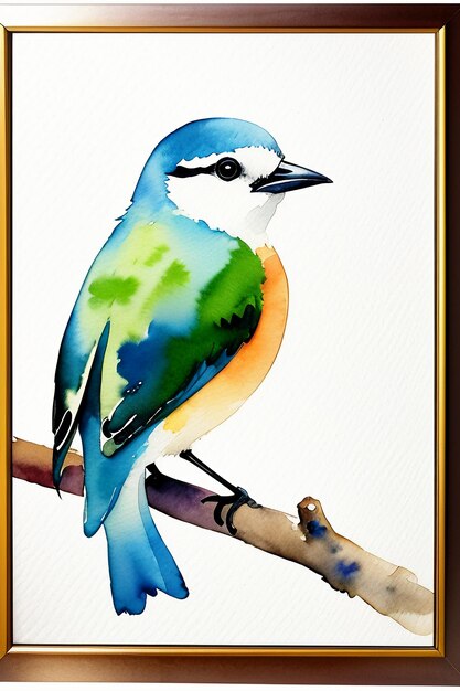Foto tinta aquarela estilo pássaro colorido animal papel de parede ilustração de fundo em pé no galho