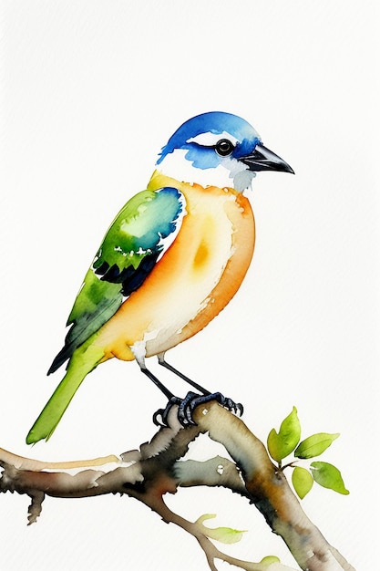 Tinta aquarela estilo pássaro colorido animal papel de parede ilustração de fundo em pé no galho