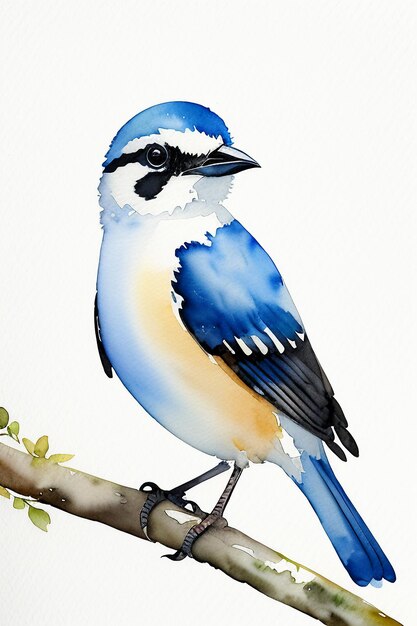 Tinta aquarela estilo pássaro colorido animal papel de parede ilustração de fundo em pé no galho