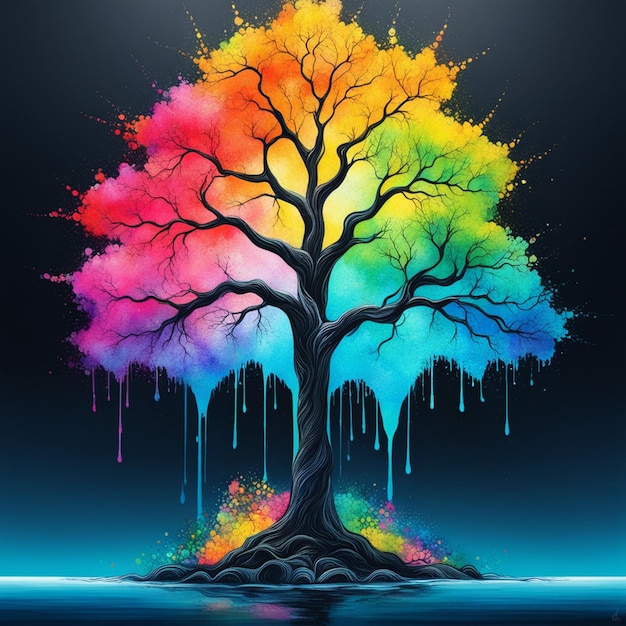 Foto la tinta de los árboles de colores gotea goteando con temas de colores