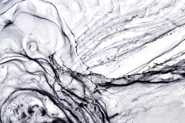 Tinta en blanco y negro fondo abstracto textura de mármol patrón de arte fluido papel tapiz pintura mezcla bajo el agua manchas y manchas onduladas