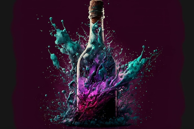 La tinta de la botella de vino explota como concepto de bodega de celebración de emoción de apertura como bebida líquida salpicada