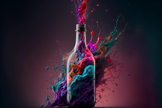 La tinta de la botella de vino explota como concepto de bodega de celebración de emoción de apertura como bebida líquida salpicada