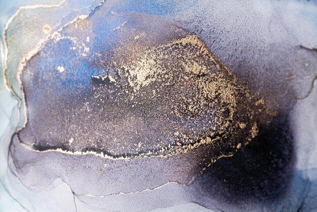 Tinta de álcool azul e dourado pintura abstrata fundo de moda para wallpapers sites