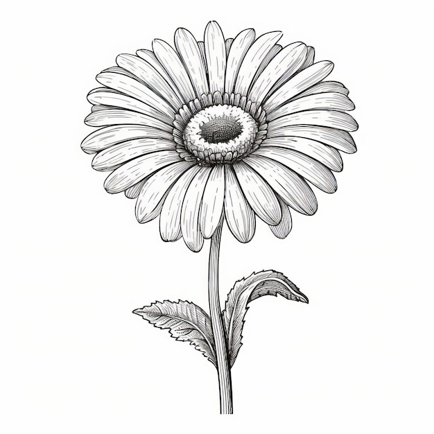 Tinta de esboço preto e branco de flor de gerbera para designers