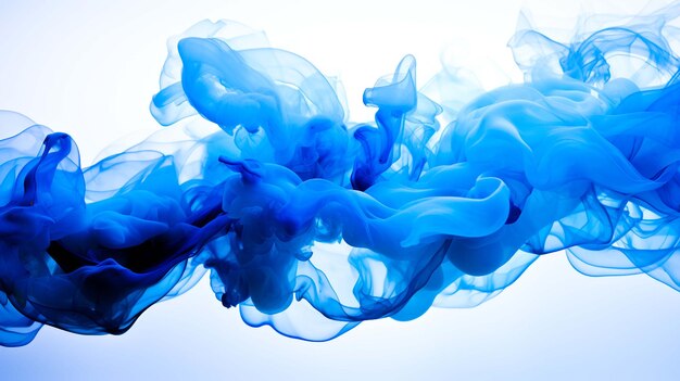 Tinta de fumaça azul na água sobre um fundo branco Abstrato gerado por Ai