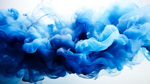 Tinta de humo azul en agua sobre un fondo blanco Fondo abstracto generado por Ai