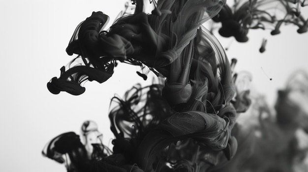Tinta negra en el agua Tinta girando en el agua Fondo abstracto