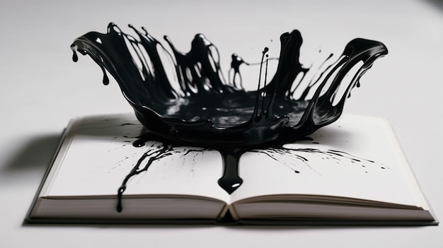 Foto tinta negra vertida en un libro