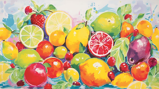 Tinta padrão de frutas multicoloridas