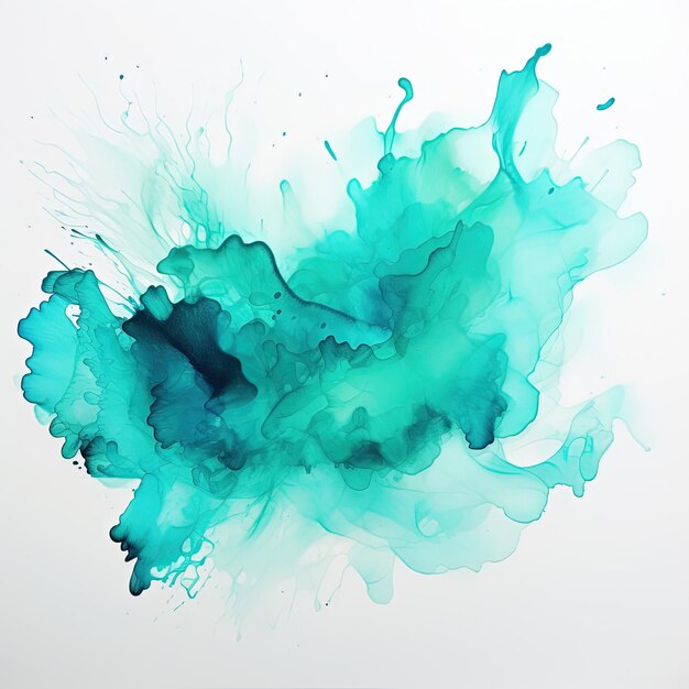 Tinta respingo pastel turquesa sobre fundo branco Spray azul verde Gotejamento simples para o fundo