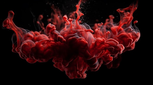 Tinta vermelha na água em um fundo preto Abstrato para designgenerative ai