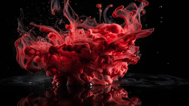 Tinta vermelha na água em um fundo preto Abstrato para designgenerative ai