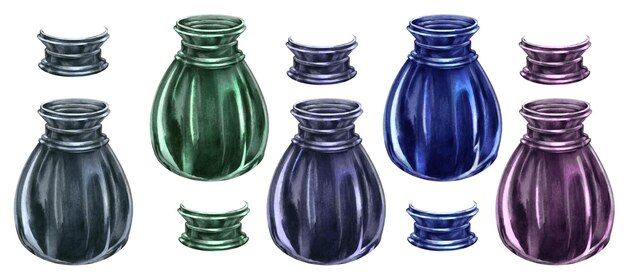 Tinta vintage de un conjunto de escritura antigua ilustración en acuarela para plantillas de diseño para