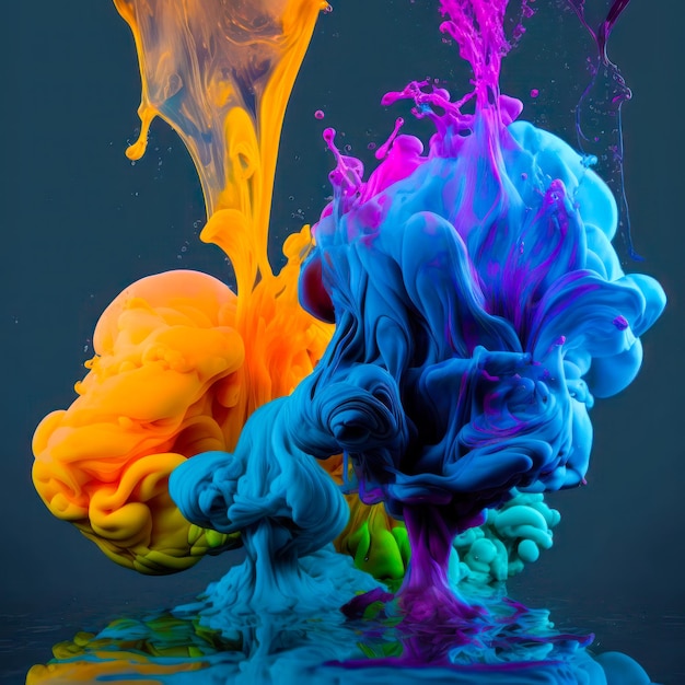 Tintas de cores diferentes flutuando na água Generative AI
