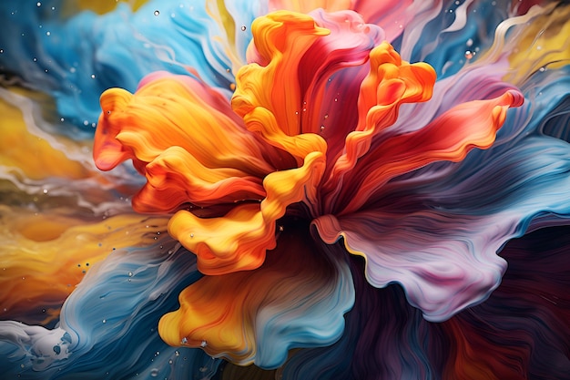 Tintas líquidas coloridas de fundo floral abstrato vívido em forma de flor Generative AI