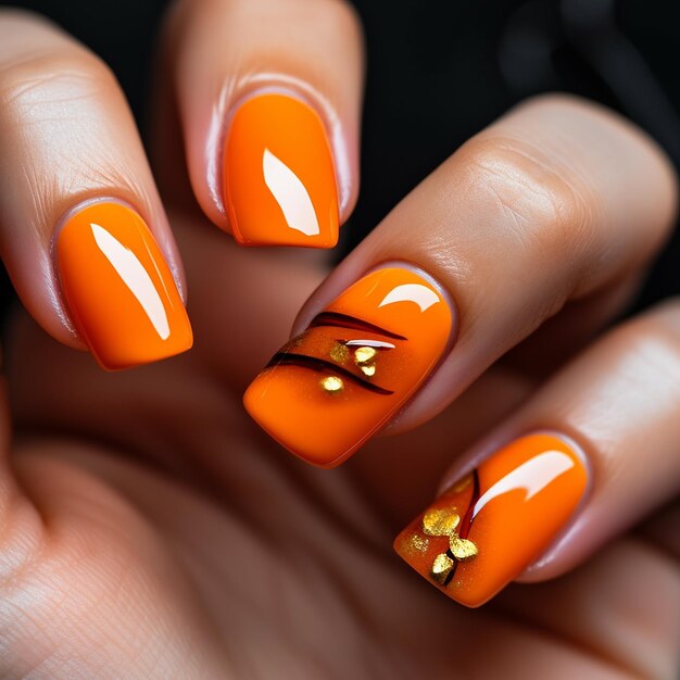 Foto tintas para unhas laranja com uma mão nail art designs lindos ia generativa