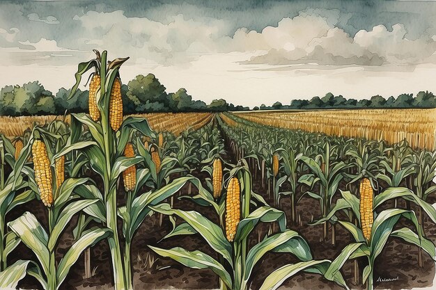 Foto tinte und aquarell maisernte zeichnung landwirtschaftliche kunst
