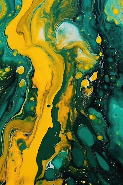 Tintenflüssigkeitskunst Abstrakte Textur in Grün und Gold