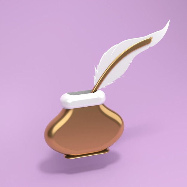 tintero con pluma 3d render