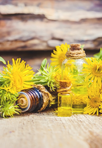 Tintura de elecampane.Tintura de remédio popular medicinal a partir das raízes de inula