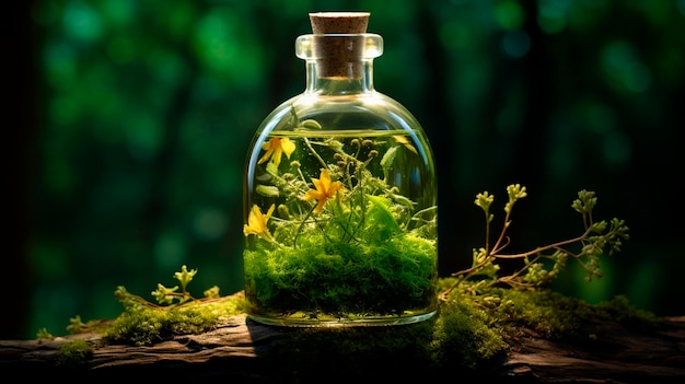 Tintura de ervas e flores numa garrafa IA generativa Natureza
