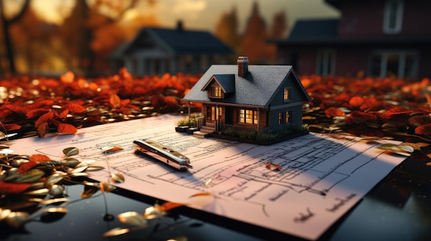 Tiny House mit Schlüsselanhänger und Illustration für Immobilienwerbung, Kauf und Verkauf